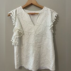 Lilly Pulitzer Astara Dress Top Shirt Leaf Eyelet Resort White XX-Small